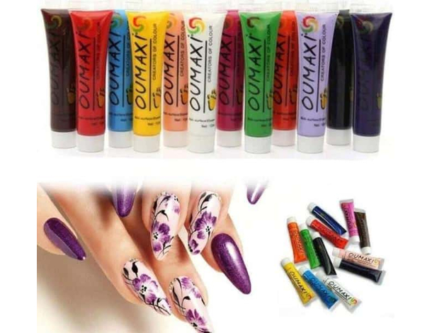 12x Colori Acrilici per Micropittura Unghie Nail Art Ricostruzione Estetica 12ml