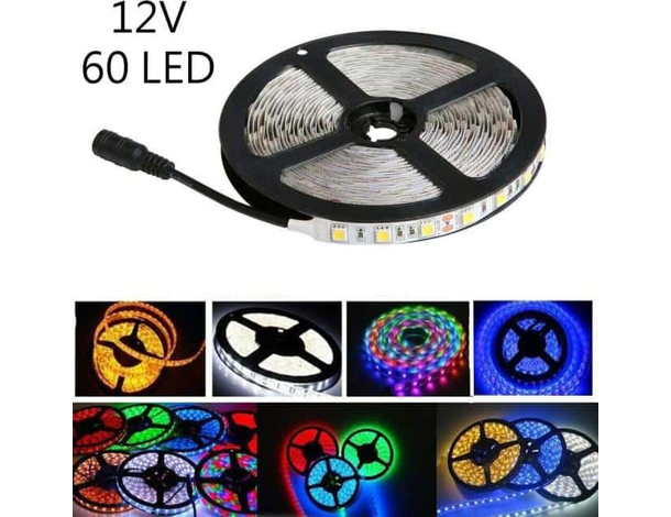 Striscia 60 LED Adesiva 12v 5 Metri IP65 Bobina Luce Flessibile Illuminazione...
