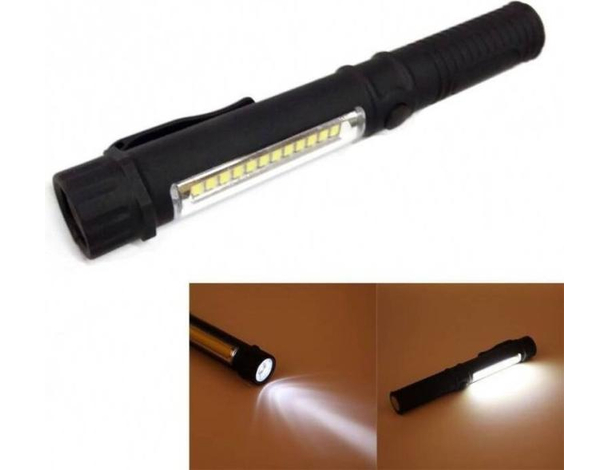 Torcia LED Cob Luce Bianca Lampada Lavoro Officina Garage Batterie Clip Penna