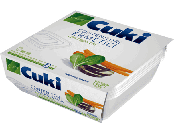 6 Confezioni da 3 Contenitori Ermetici Quadrati con coperchio CUKI 4 Porzioni