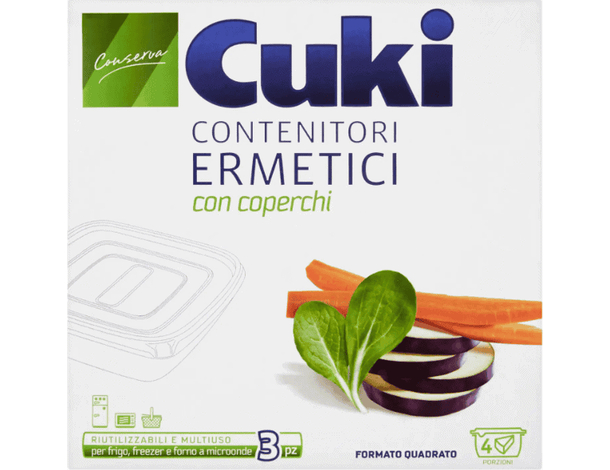 6 Confezioni da 3 Contenitori Ermetici Quadrati con coperchio CUKI 4 Porzioni...