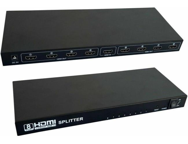 Splitter Hub Sdoppiatore Segnale HDMI FULL HD 1080P 8 Uscite Amplificate 3D 1x8