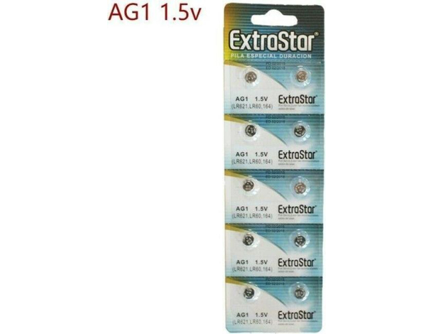 40x Pile Alcaline Bottone AG1 Extrastar 1,5V LR621 364A SR60 SR621 SG1 Piatte...