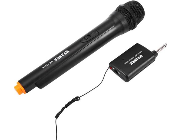 Microfono Dinamico Ricevitore Wireless Senza Fili Karaoke Cavo Jack a Batterie