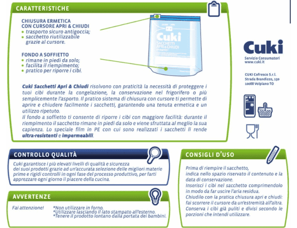 12 Confezioni sacchetti ermetici Apri e Chiudi CUKI 3 LT 27x25cm Pacco 10...
