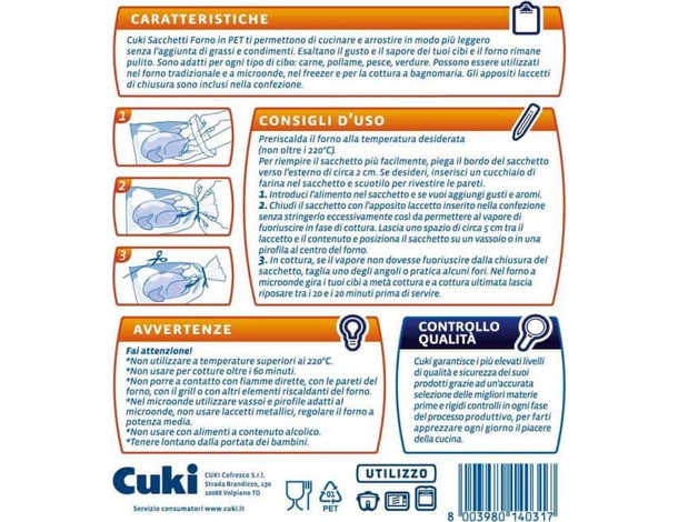 6 Confezioni da 8 pezzi Sacchetti Forno cottura dietetica Cuki 25 x 38 cm 3