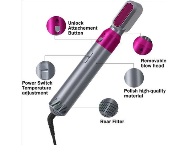 Spazzola Asciugacapelli 5 in 1 Accessori Intercambiabili Arricciante...