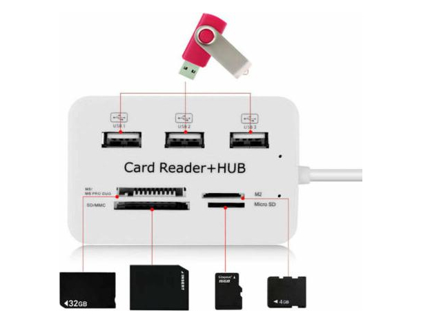 HUB Adattatore PC Alta Velocità USB 4 Porte Lettore Memory Card Micro SD BO-OT24