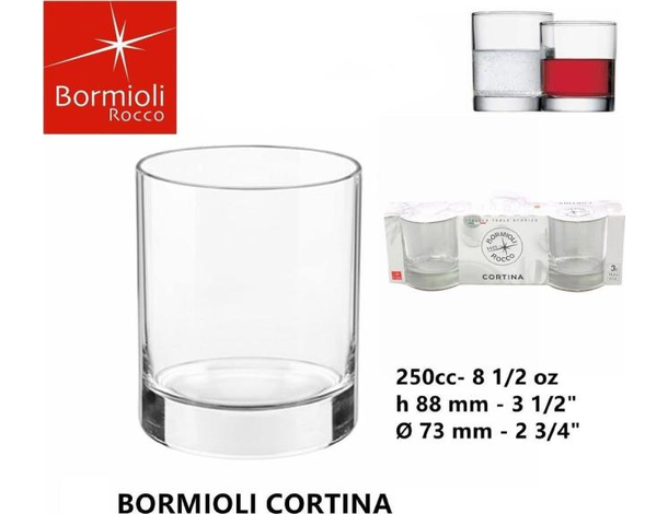 3x Bicchieri da Acqua Mod. Cortina 25.5cl in Vetro Trasparente Bibita Vino 6