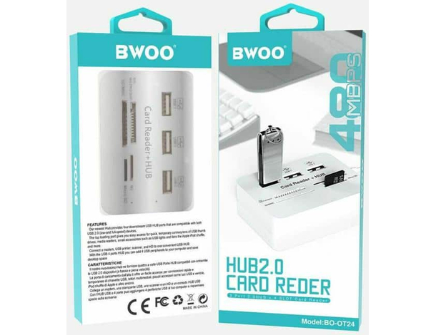 HUB Adattatore PC Alta Velocità USB 4 Porte Lettore Memory Card Micro SD...