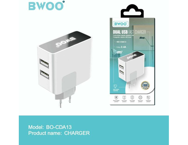 Caricabatterie da Parete Doppia Porta Dual USB Led Caricatore Rapido 2.4A...