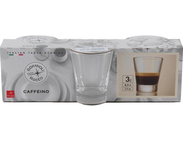 3x Tazzine da Caffè Mod. Caffeino 8.5cl Bicchieri in Vetro Trasparente...