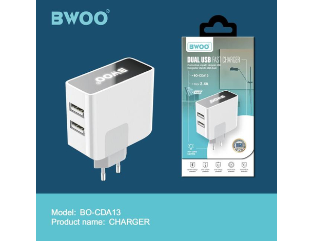 Caricabatterie da Parete Doppia Porta Dual USB Led Caricatore Rapido 2.4A...