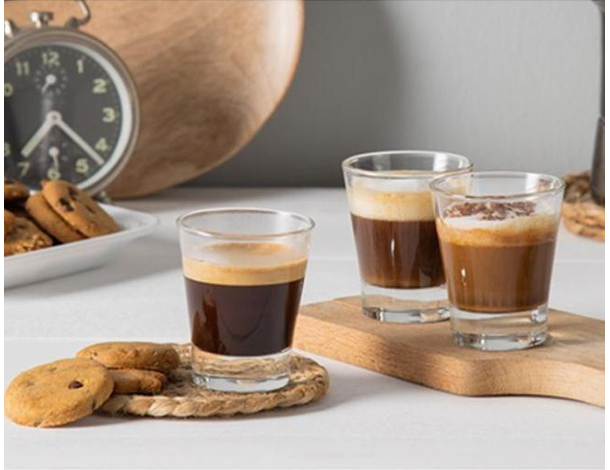 6x Tazzine da Caffè Mod. Caffeino 8.5cl Bicchieri in Vetro Trasparente...