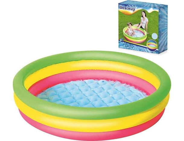 Piscina Gonfiabile Rotonda da Giardino Gioco per Bambini 102x25cm con 3 Anelli