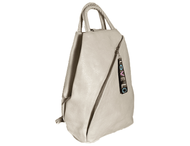 ELETTRA - Zaino da Donna Borsa con Chiusura Zip Ecopelle Bianco ciondolo love...