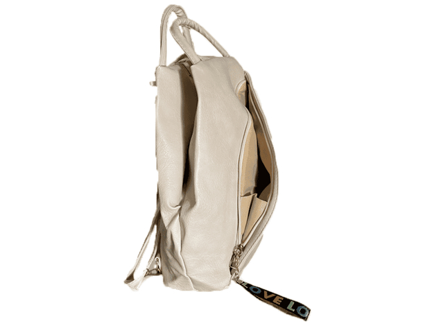 ELETTRA - Zaino da Donna Borsa con Chiusura Zip Ecopelle Bianco ciondolo love...