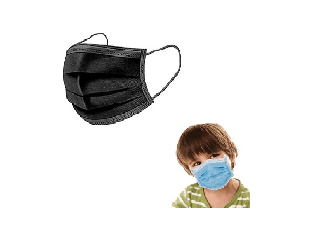 50x Mascherine Chirurgiche per Bambini Nero Certificate CE Monouso Viso