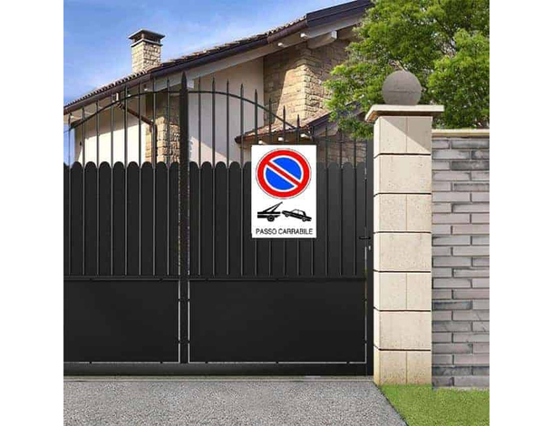 12x Cartello "Passo Carrabile" Plastificato in PVC Targa Segnaletica Segnale...