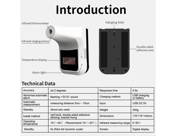 Termometro Infrarossi Automatico IR da Muro Temperatura Febbre Senza Contatto...