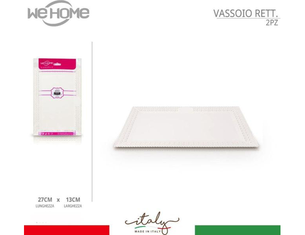 6x Vassoio Bianco Trama Trinato in Plastica 13x27 cm Pasticceria Piatto Dolci...
