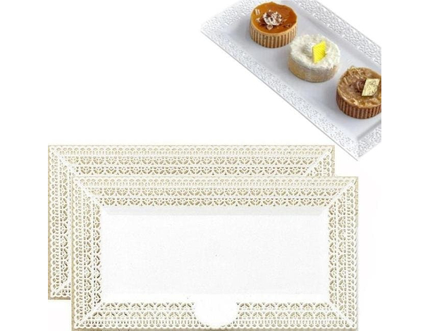 3x Vassoio Bianco Trama Trinato in Plastica 34x19cm Pasticceria Piatto Dolci