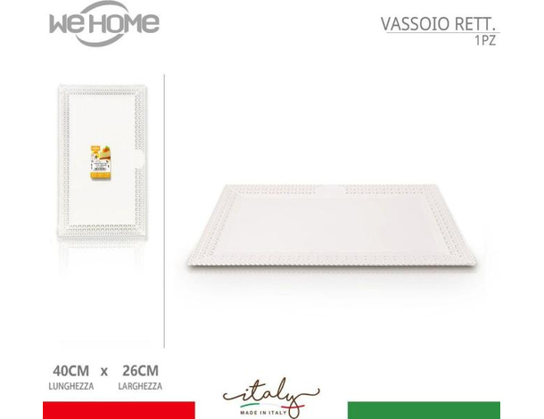 2x Vassoio Bianco Trama Trinato in Plastica 40x26 cm Pasticceria Piatto Dolci...