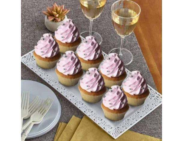 2x Vassoio Bianco Trama Trinato in Plastica 40x26 cm Pasticceria Piatto Dolci...