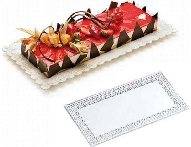 6x Vassoio Bianco Trama Trinato in Plastica 13x27 cm Pasticceria Piatto Dolci...
