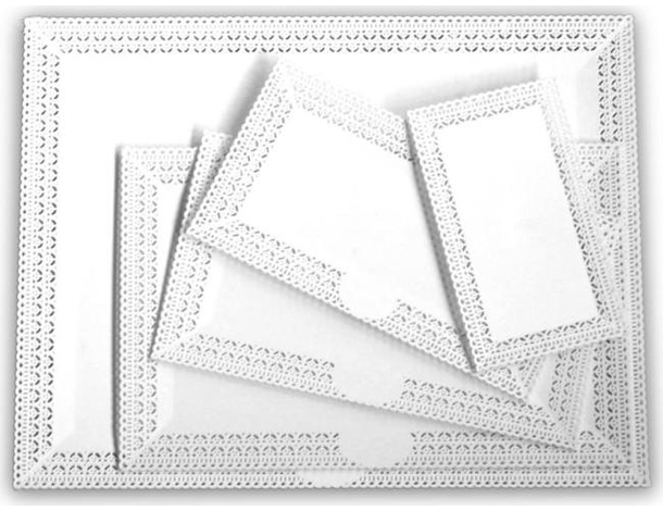 2x Vassoio Bianco Trama Trinato in Plastica 37x22 cm Pasticceria Piatto Dolci...