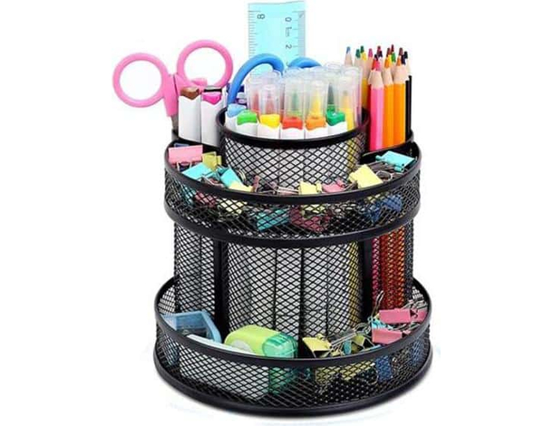 Portaoggetti da Scrivania in Metallo Traforato con 7 Scomparti Portapenne...