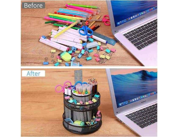 Portaoggetti da Scrivania in Metallo Traforato con 7 Scomparti Portapenne...