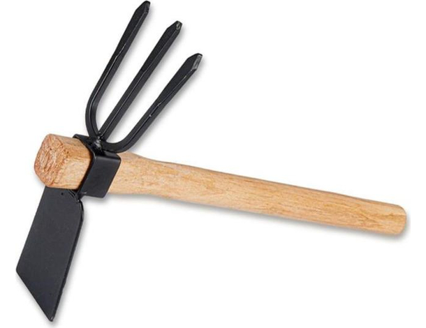 Zappa per Giardinaggio con Due Teste 36cm Tridente Pala Manico in Legno Orto