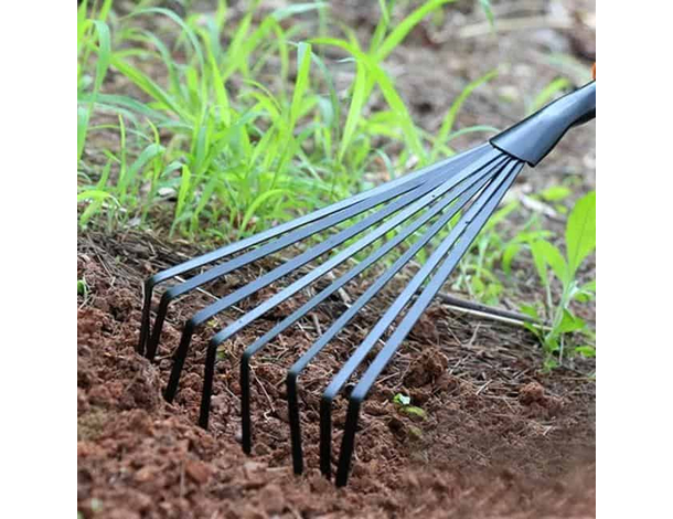 Rastrello da Giardino per Aiuole 9 Denti Scopetta Acciaio Manico in Legno...