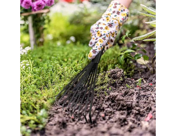 Rastrello da Giardino per Aiuole 9 Denti Manico in Plastica Scopetta Prato...