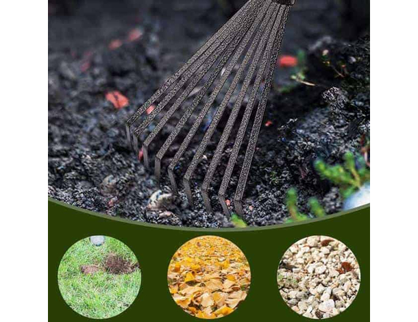 Rastrello da Giardino per Aiuole 9 Denti Scopetta Acciaio Manico in Legno...