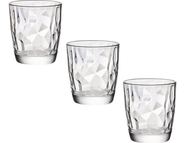 3x Bicchieri da Acqua Mod. Diamond 30.5cl in Vetro Trasparente Vino Cucina