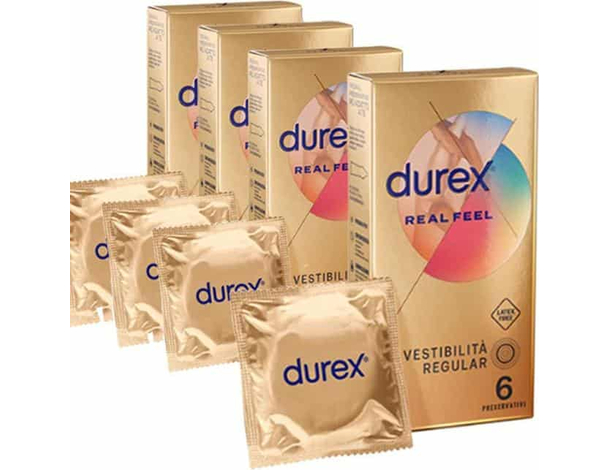 24x Preservativi Anallergici Real Feel 4 Scatole da 6 Profilattici No Lattice