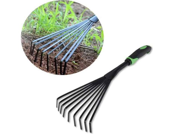 Rastrello da Giardino per Aiuole 9 Denti Manico in Plastica Scopetta Prato Orto