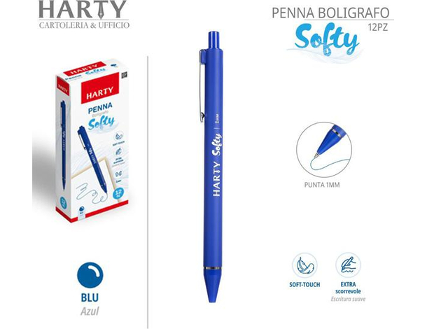 12x Penne a Sfera Softy con Punta da 1 mm Penna Vari Colori Scuola Ufficio (Blu)