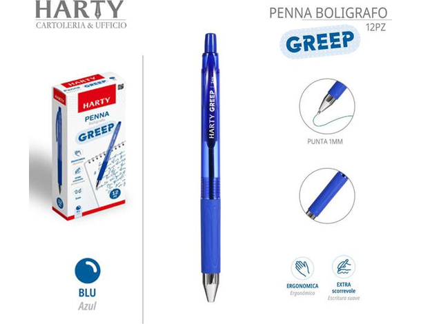 12x Penne a Sfera Greep con Punta da 1 mm Vari Colori Scuola Ufficio Casa (Blu)