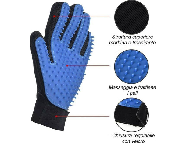 Guanto Cardatore per Cani e Gatti Mano Destra Togli Peli Lunghi Massaggiante...