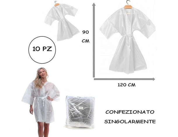 10x Kimono Monouso 90x120cm in TNT Bianco per Estetista Parrucchiere Unisex...