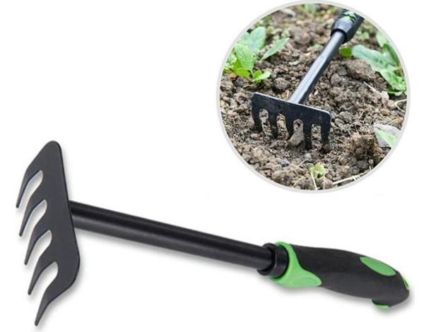 Rastrello da Giardino 30cm Manico Antiscivolo Denti Acciaio Orto Fiori Piante