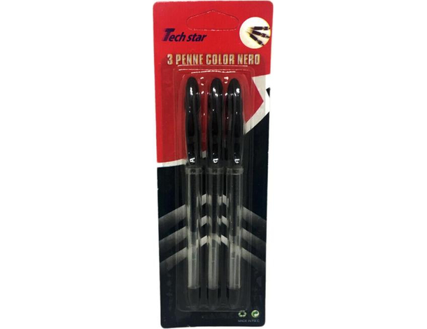 Set 3 Penne a Sfera Nere Tappo Punta Fine Scrittura Scuola Ufficio Lavoro