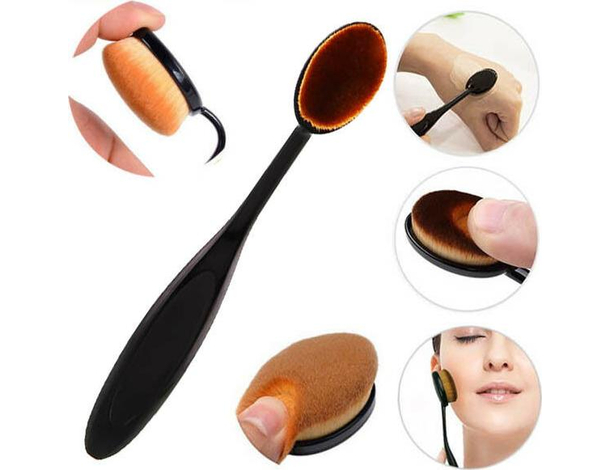 2x Pennello Ovale Morbido Fondotinta Liquido Polvere Manico Flessibile Make-Up