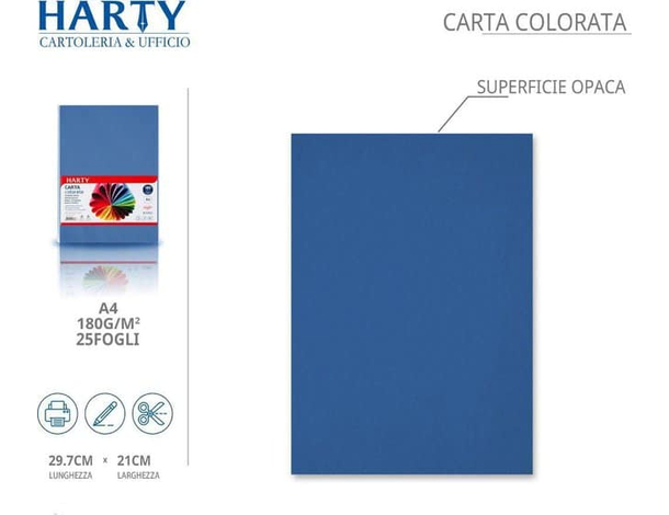 50x Fogli Carta Colorata A4 21x29cm 180 gr Vari Colori Risma di Carta (Blu...