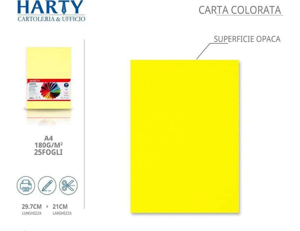 50x Fogli Carta Colorata A4 21x29cm 180 gr Vari Colori Risma di Carta (Giallo...