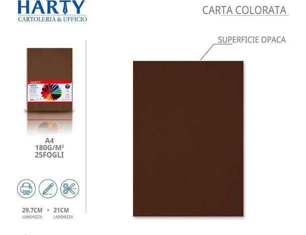 50x Fogli Carta Colorata A4 21x29cm 180 gr Vari Colori Risma di Carta (Marrone)