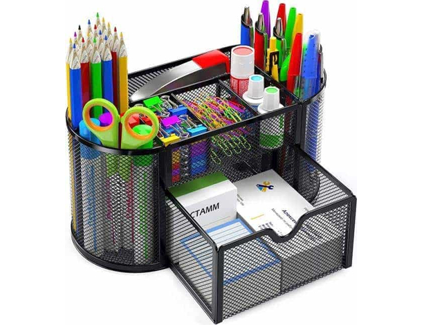 Portaoggetti da Scrivania Portapenne in Metallo Traforato 9 Scomparti Ufficio...